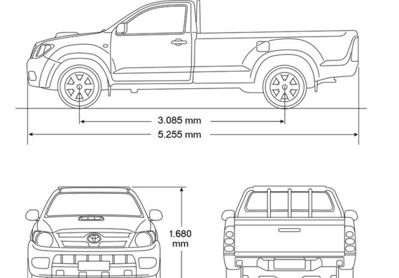 Toyota Hilux 4x2 Single Cab (2008) (Тоёта Хилукс 4x2 Сингле Cаб (2008)) - чертежи (рисунки) автомобиля